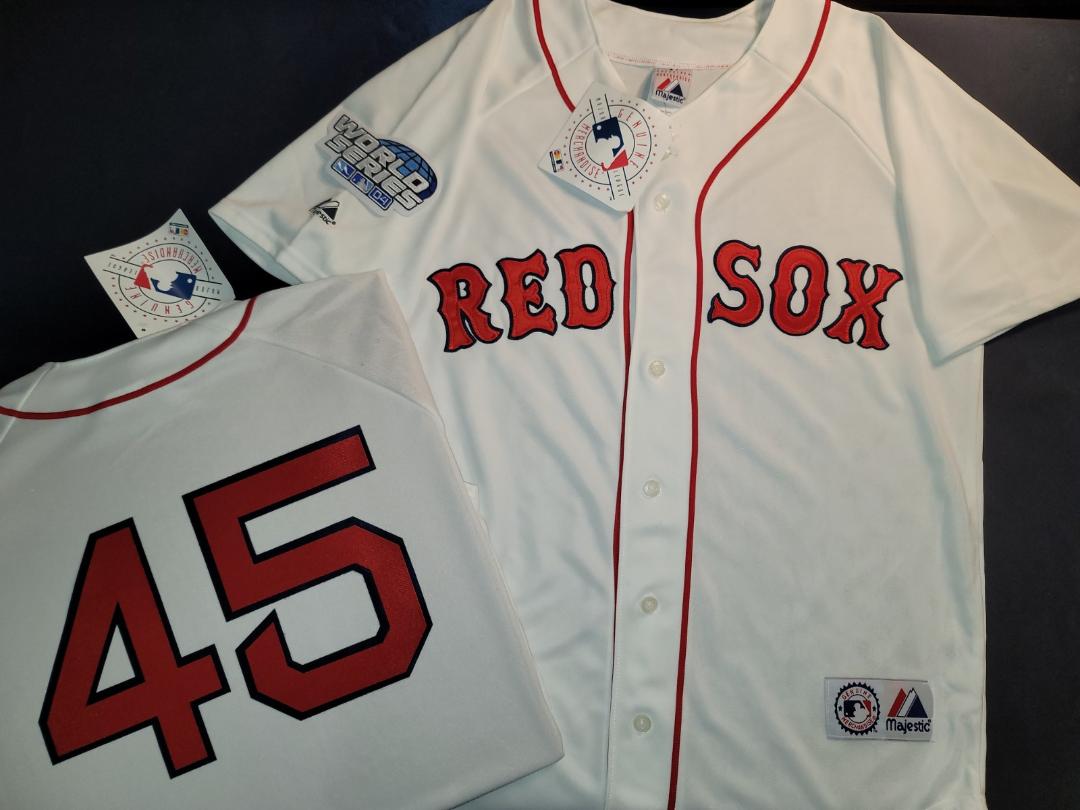 Majestic Boston Red Sox PEDRO MARTINEZ 2004 World Series Baseball Jersey WHITE