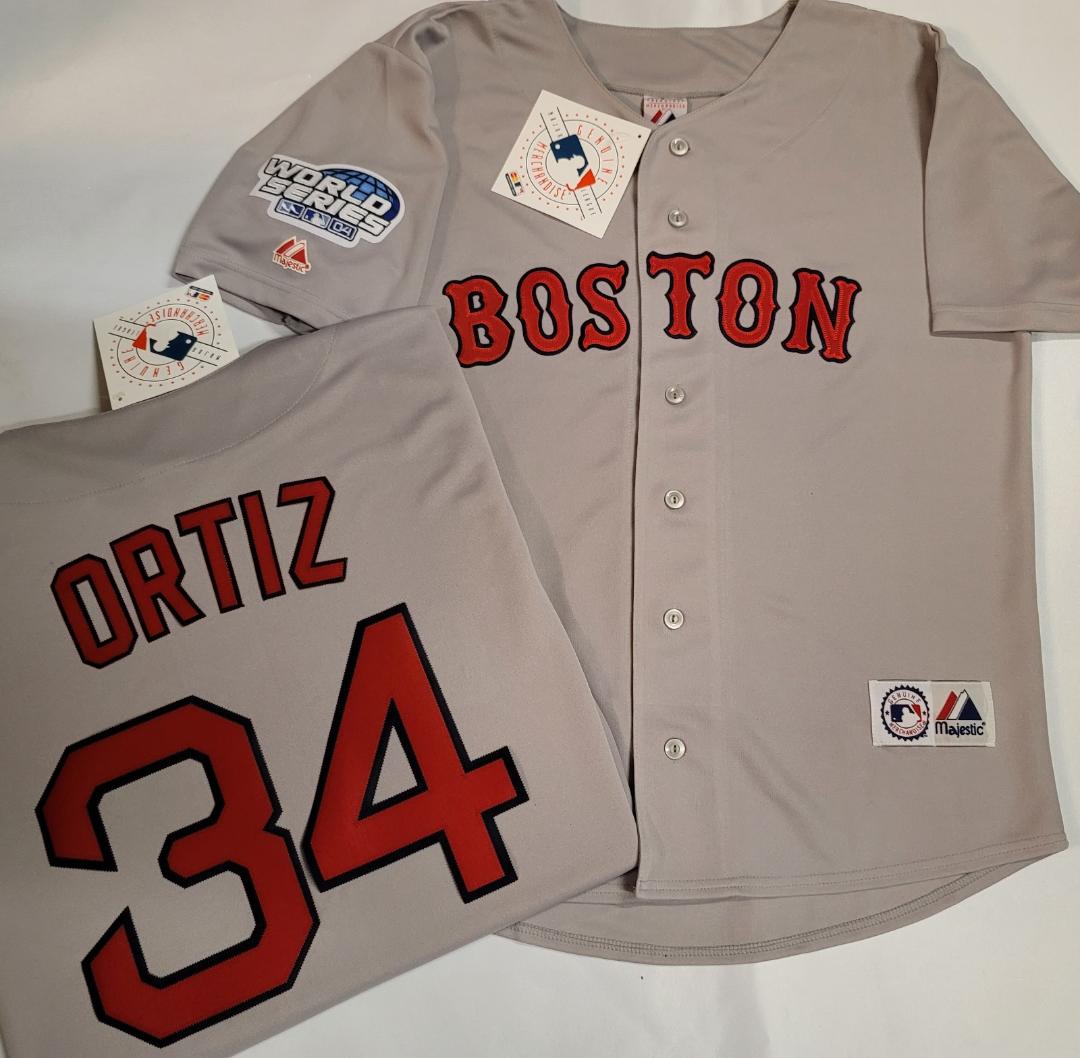 Majestic Boston Red Sox DAVID ORTIZ 2004 World Series Baseball Jersey GRAY