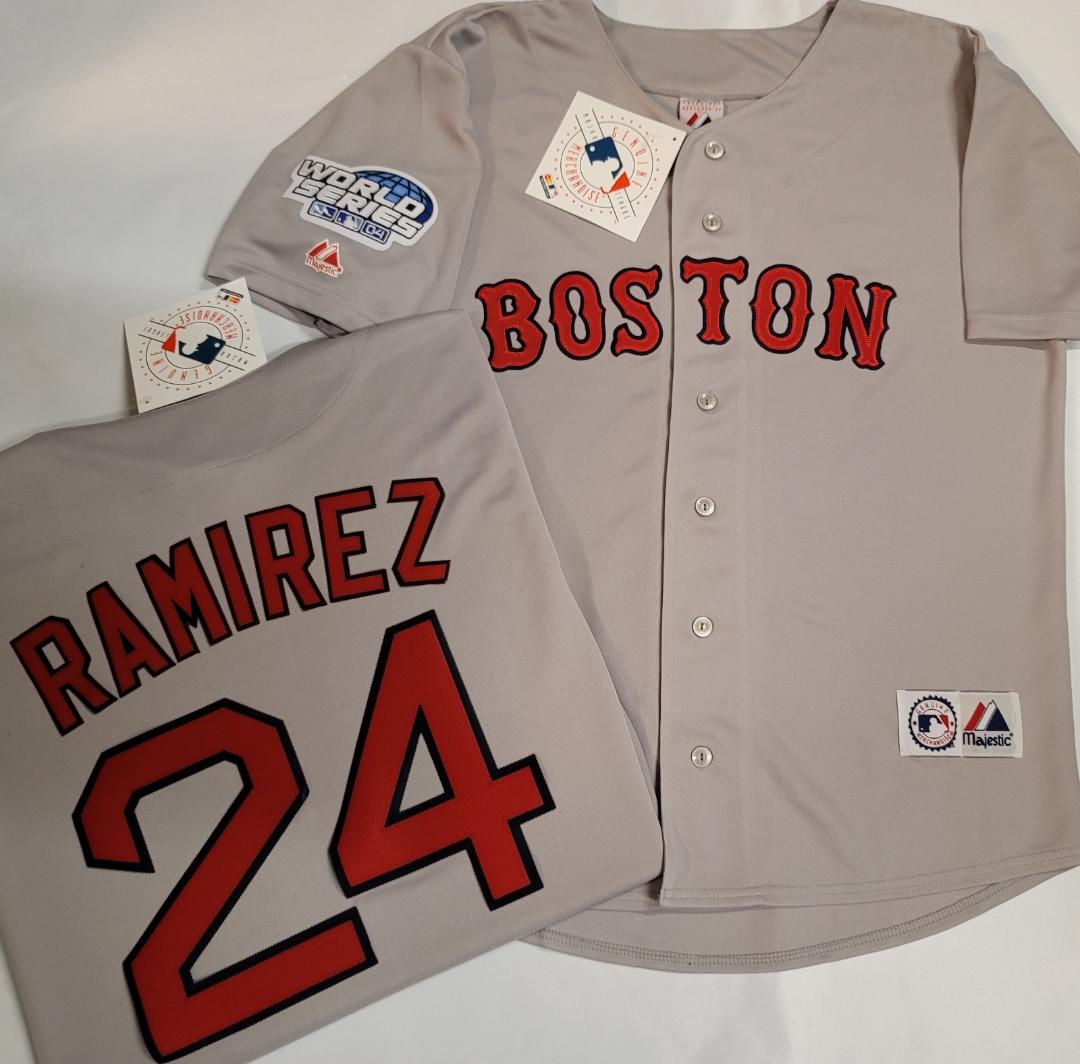 Majestic Boston Red Sox MANNY RAMIREZ 2004 World Series Baseball Jersey GRAY