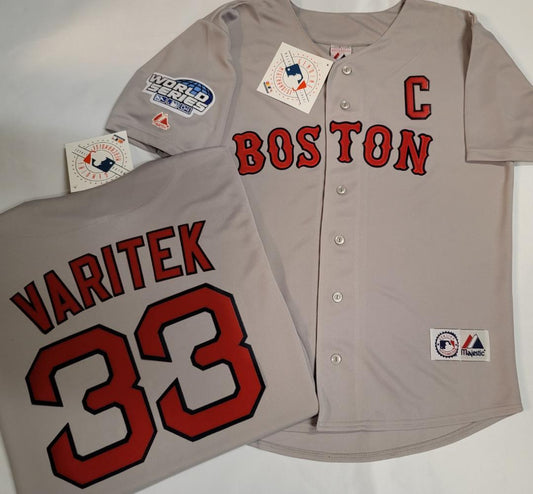 Majestic Boston Red Sox JASON VARITEK 2004 World Series Baseball Jersey GRAY