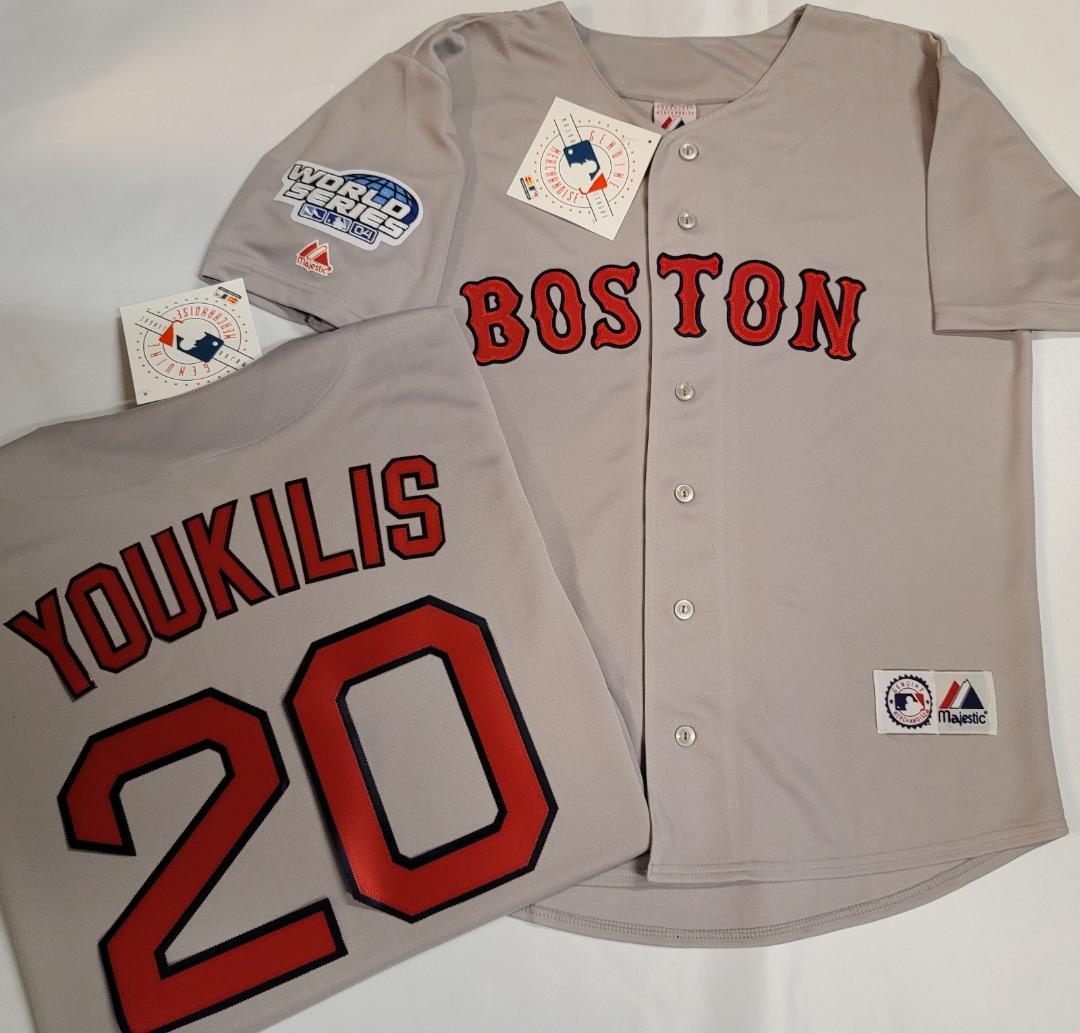 Majestic Boston Red Sox KEVIN YOUKILIS 2004 World Series Baseball Jersey GRAY