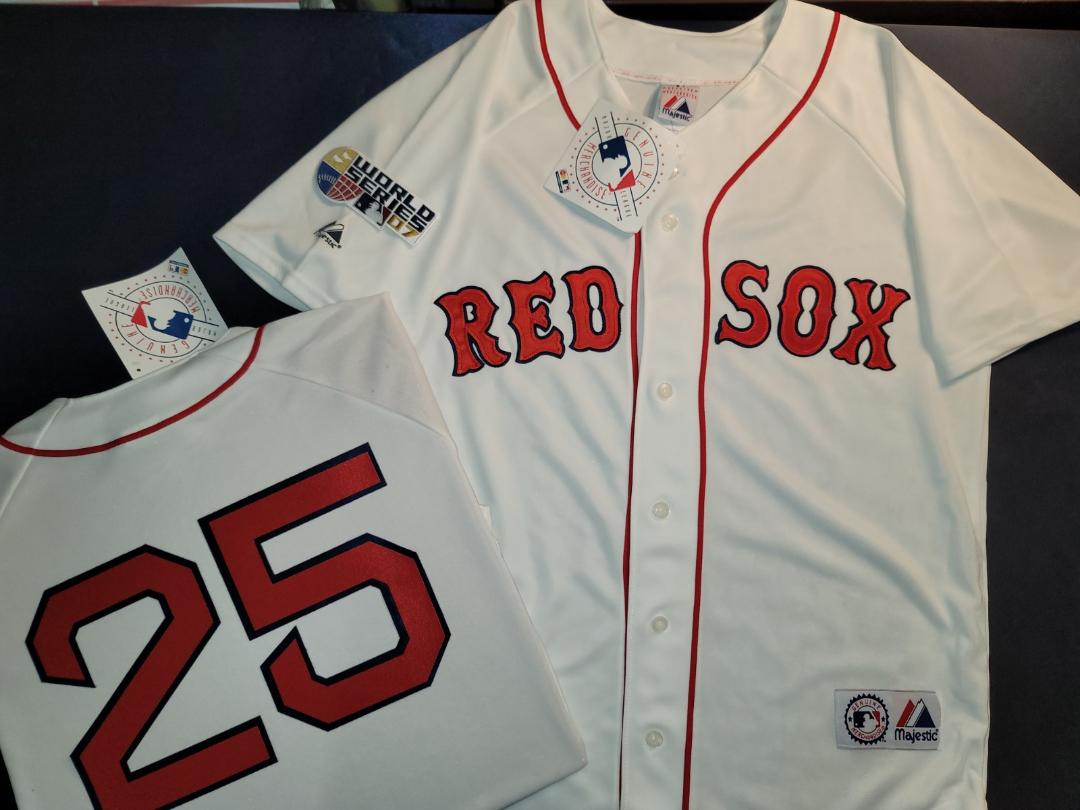 Majestic Boston Red Sox MIKE LOWELL 2007 World Series Baseball Jersey WHITE