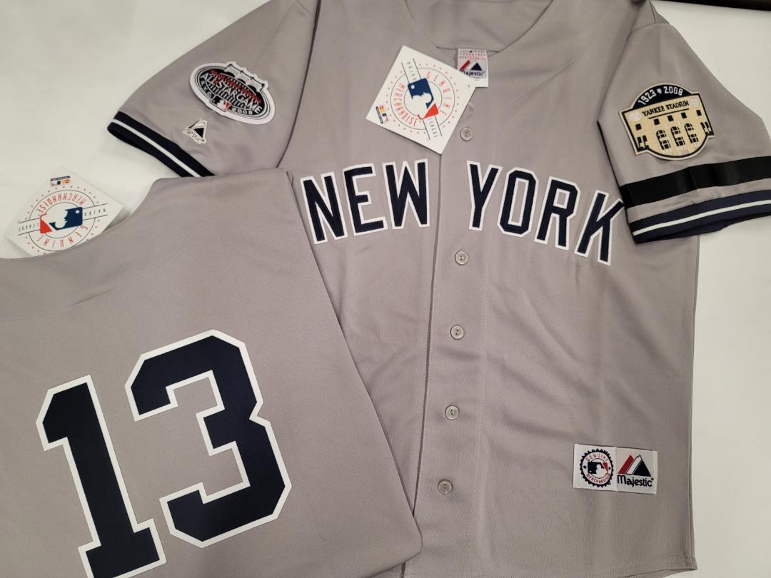 Majestic New York Yankees ALEX RODRIGUEZ 2008 Baseball JERSEY GRAY (Stadium Closing & All Star Patch) (Bobby Murcer Memorial Band)