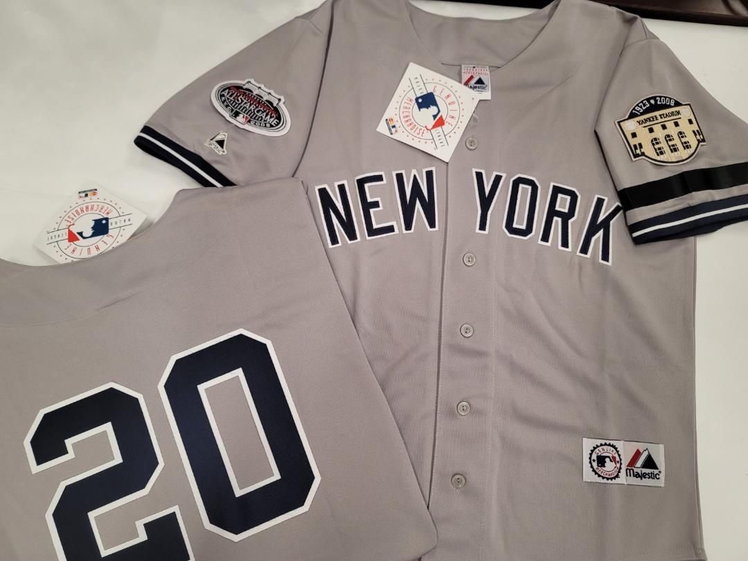Majestic New York Yankees JORGE POSADA 2008 Baseball JERSEY GRAY (Stadium Closing & All Star Patch) (Bobby Murcer Memorial Band)