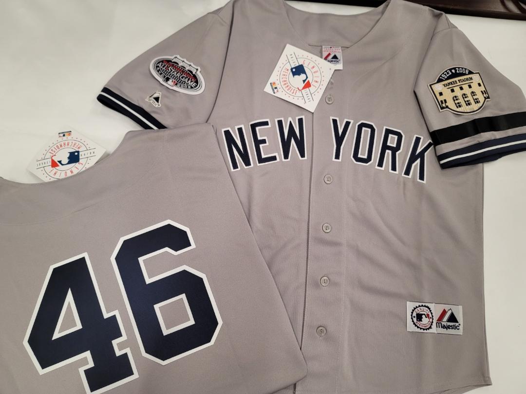 Majestic New York Yankees ANDY PETTITTE 2008 Baseball JERSEY GRAY (Stadium Closing & All Star Patch) (Bobby Murcer Memorial Band)