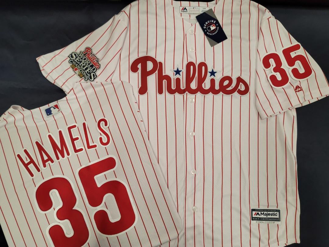 Majestic Philadelphia Phillies COLE HAMELS 2008 World Series Champions Baseball Jersey WHT P/S