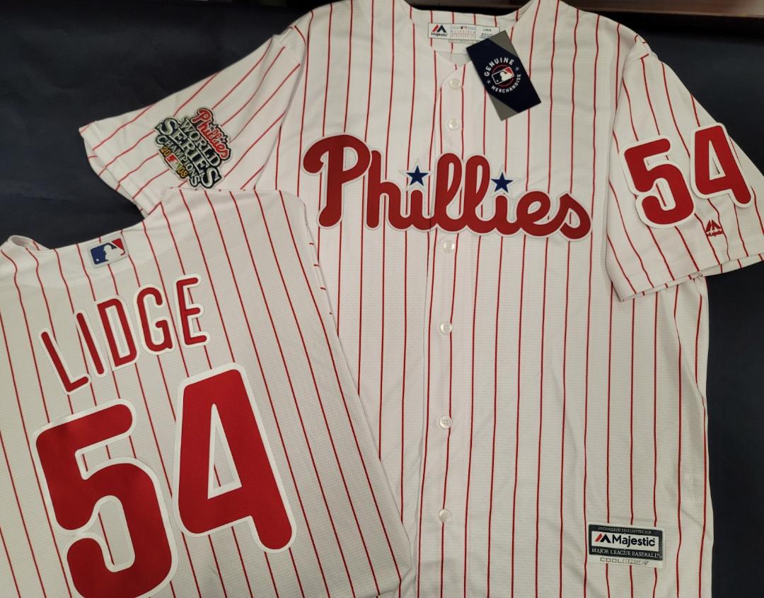 Majestic Philadelphia Phillies BRAD LIDGE 2008 World Series Champions Baseball Jersey WHT P/S