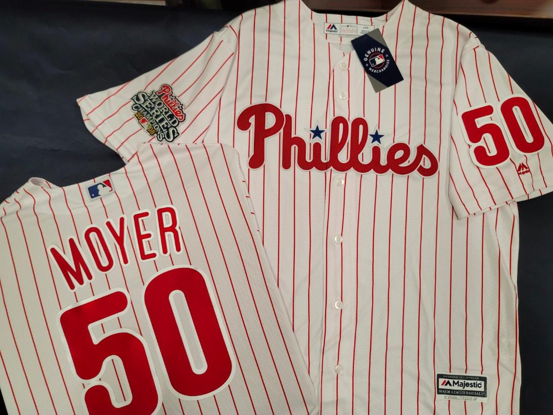 Majestic Philadelphia Phillies JAMIE MOYER 2008 World Series Champions Baseball Jersey WHT P/S