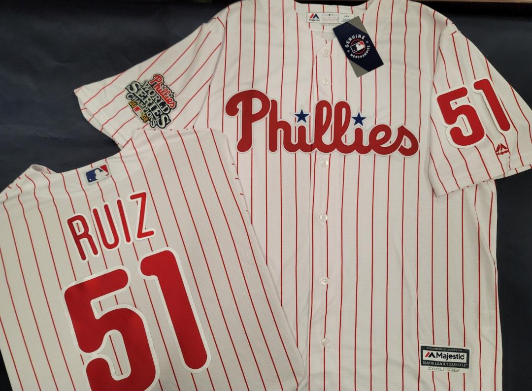 Majestic Philadelphia Phillies CARLOS RUIZ 2008 World Series Champions Baseball Jersey WHT P/S
