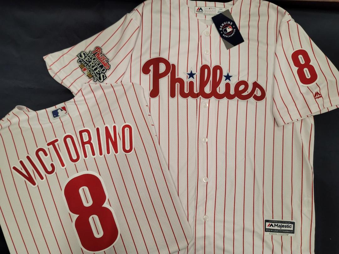 Majestic Philadelphia Phillies SHANE VICTORINO 2008 World Series Champions Baseball Jersey WHT P/S