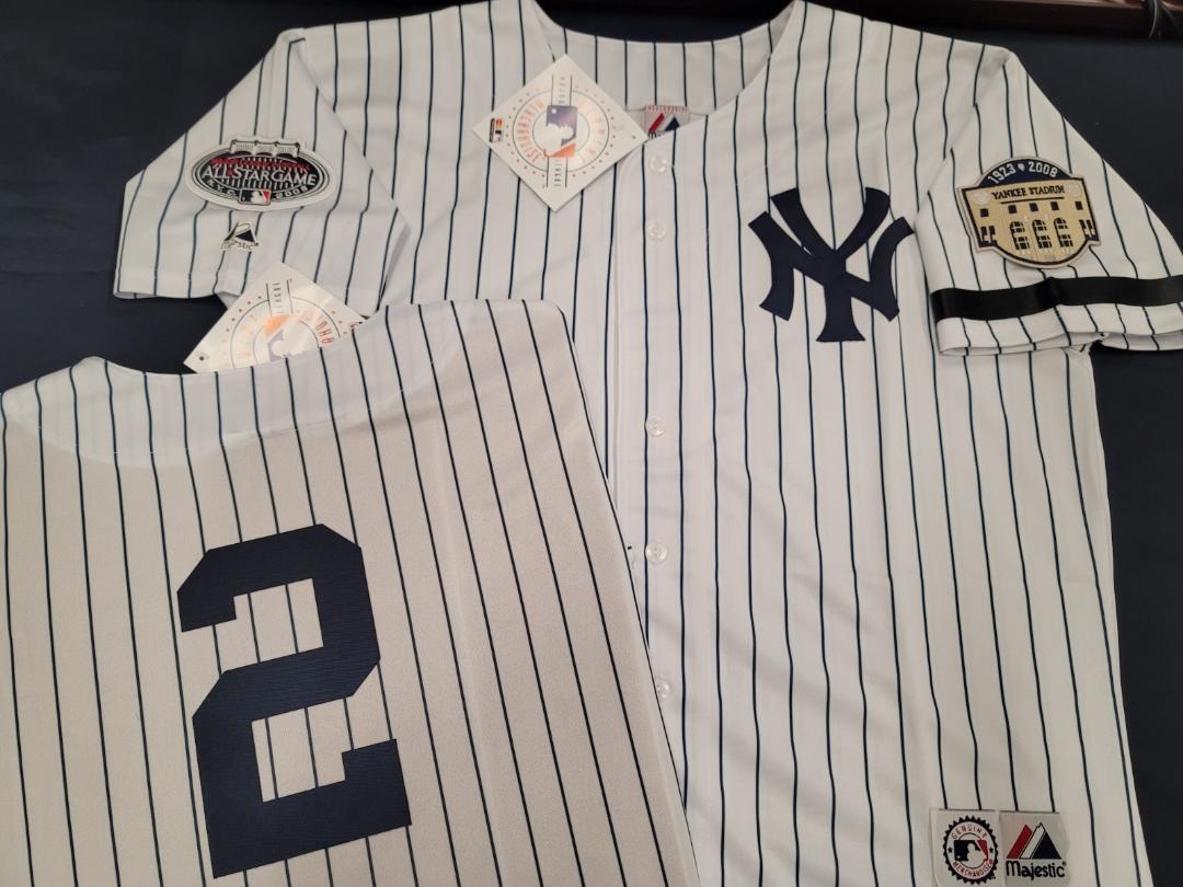 Majestic New York Yankees DEREK JETER 2008 Baseball JERSEY White P/S (Stadium Closing & All Star Patch) (Bobby Murcer Memorial Band)