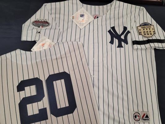 Majestic New York Yankees JORGE POSADA 2008 Baseball JERSEY White P/S (Stadium Closing & All Star Patch) (Bobby Murcer Memorial Band)