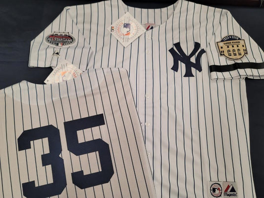 Majestic New York Yankees MIKE MUSSINA 2008 Baseball JERSEY White P/S (Stadium Closing & All Star Patch) (Bobby Murcer Memorial Band)