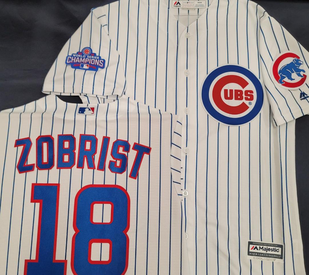 Majestic Chicago Cubs BEN ZOBRIST 2016 World Series Baseball Jersey WHITE P/S