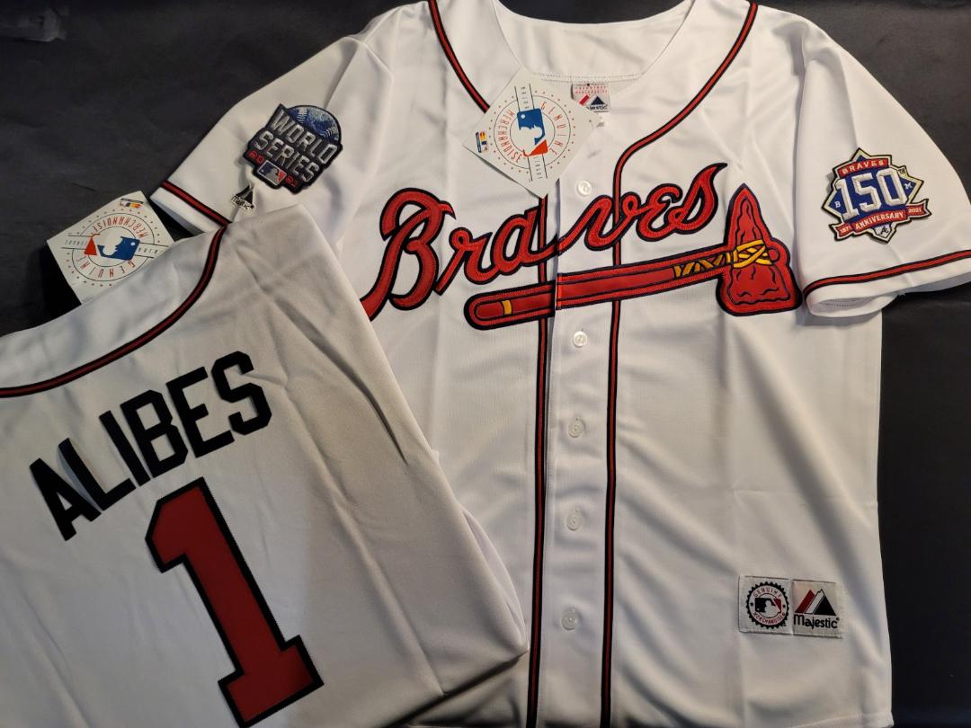 Majestic Atlanta Braves OZZIE ALBIES 2021 World Series Baseball Jersey WHITE