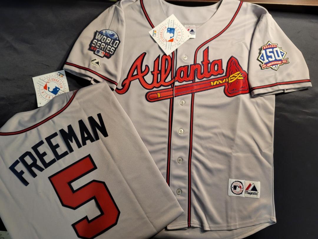 Majestic Atlanta Braves FREDDIE FREEMAN 2021 World Series Baseball Jersey GRAY