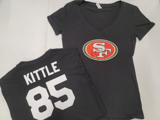 NFL Team Apparel Womens San Francisco 49ers GEORGE KITTLE V-Neck Football Shirt BLACK