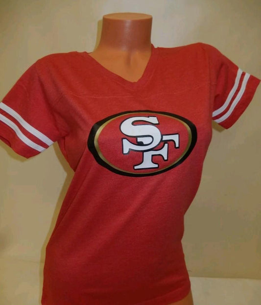 Womens Ladies NFL Team Apparel SAN FRANCISCO 49ers "Stripes" Football Jersey SHIRT RED