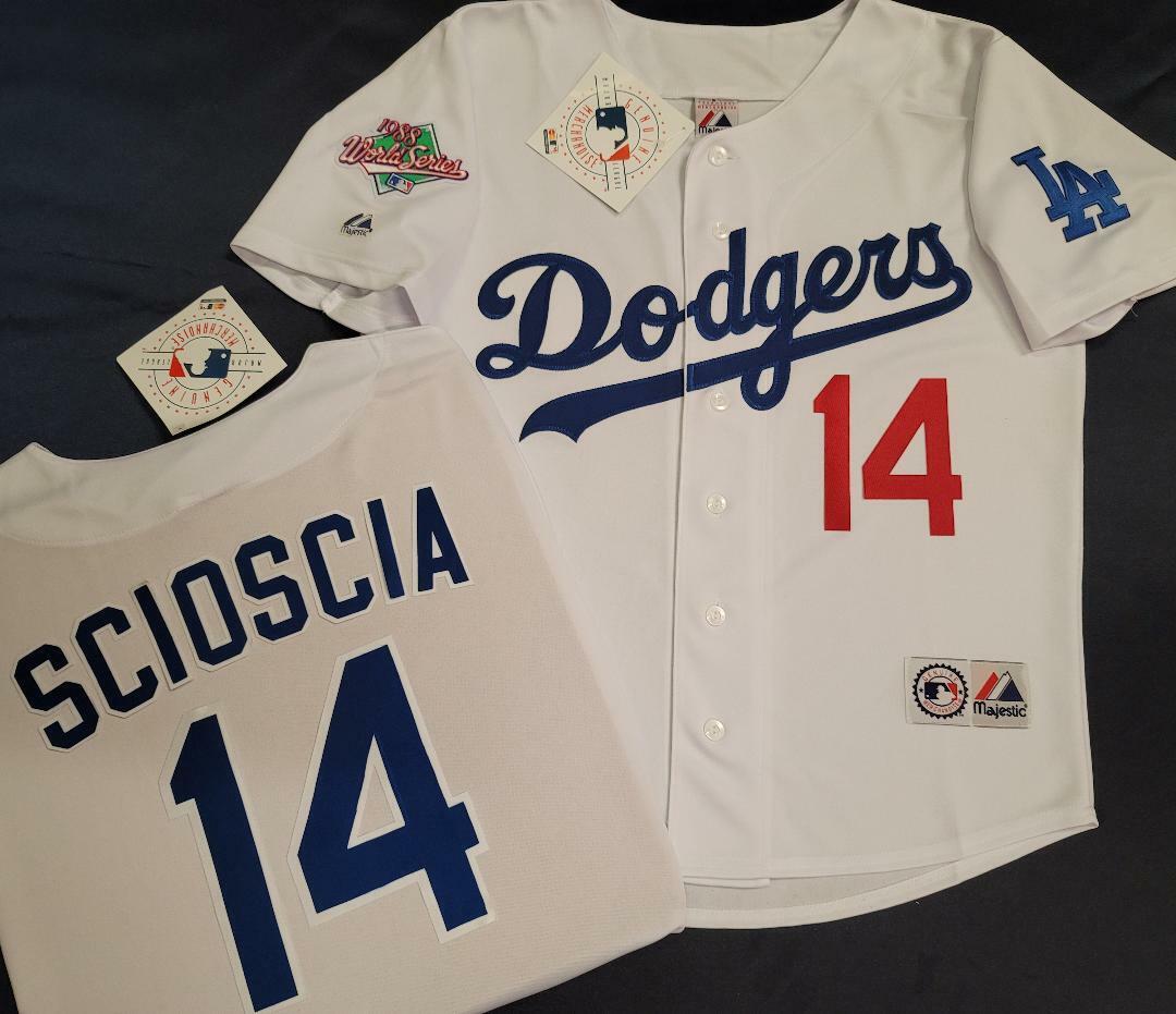 Majestic Los Angeles Dodgers MIKE SCIOSCIA 1988 World Series Baseball Jersey WHITE