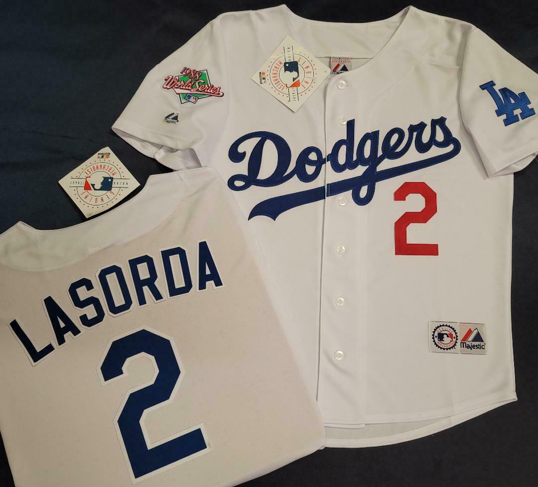 Majestic Los Angeles Dodgers TOMMY LASORDA 1988 World Series Baseball Jersey WHITE