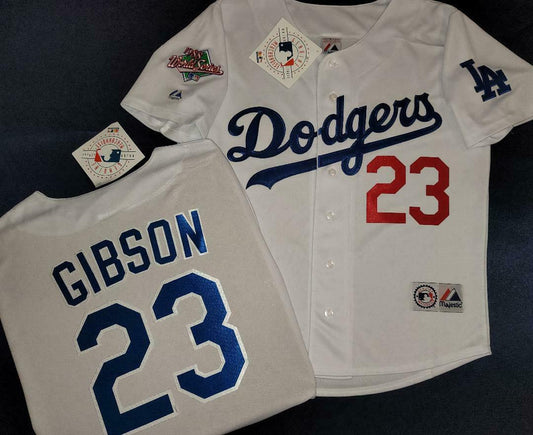 Majestic Los Angeles Dodgers KIRK GIBSON 1988 World Series Baseball Jersey WHITE