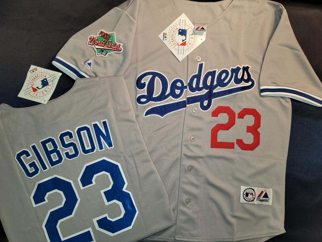 Majestic Los Angeles Dodgers KIRK GIBSON 1988 World Series Baseball Jersey GRAY