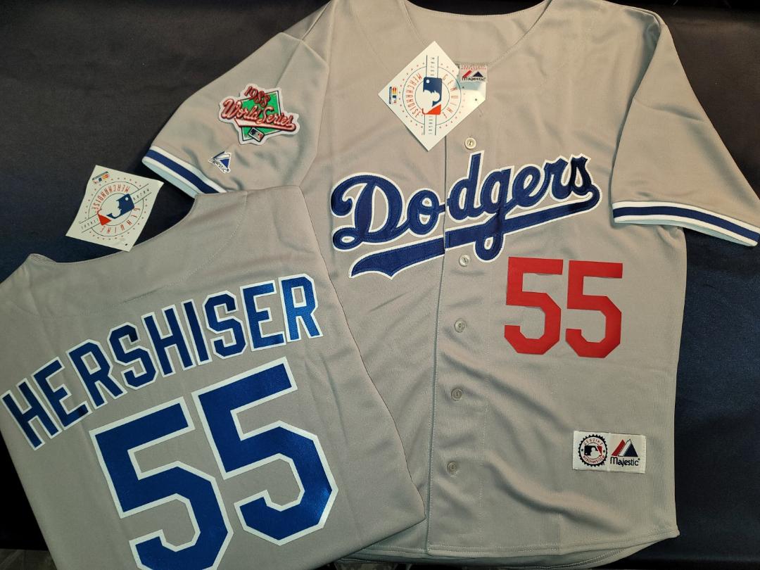 Majestic Los Angeles Dodgers OREL HERSHISER 1988 World Series Baseball Jersey GRAY