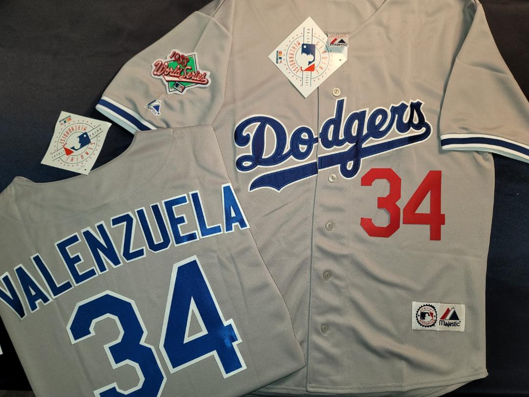 Majestic Los Angeles Dodgers FERNANDO VALENZUELA 1988 World Series Baseball Jersey GRAY