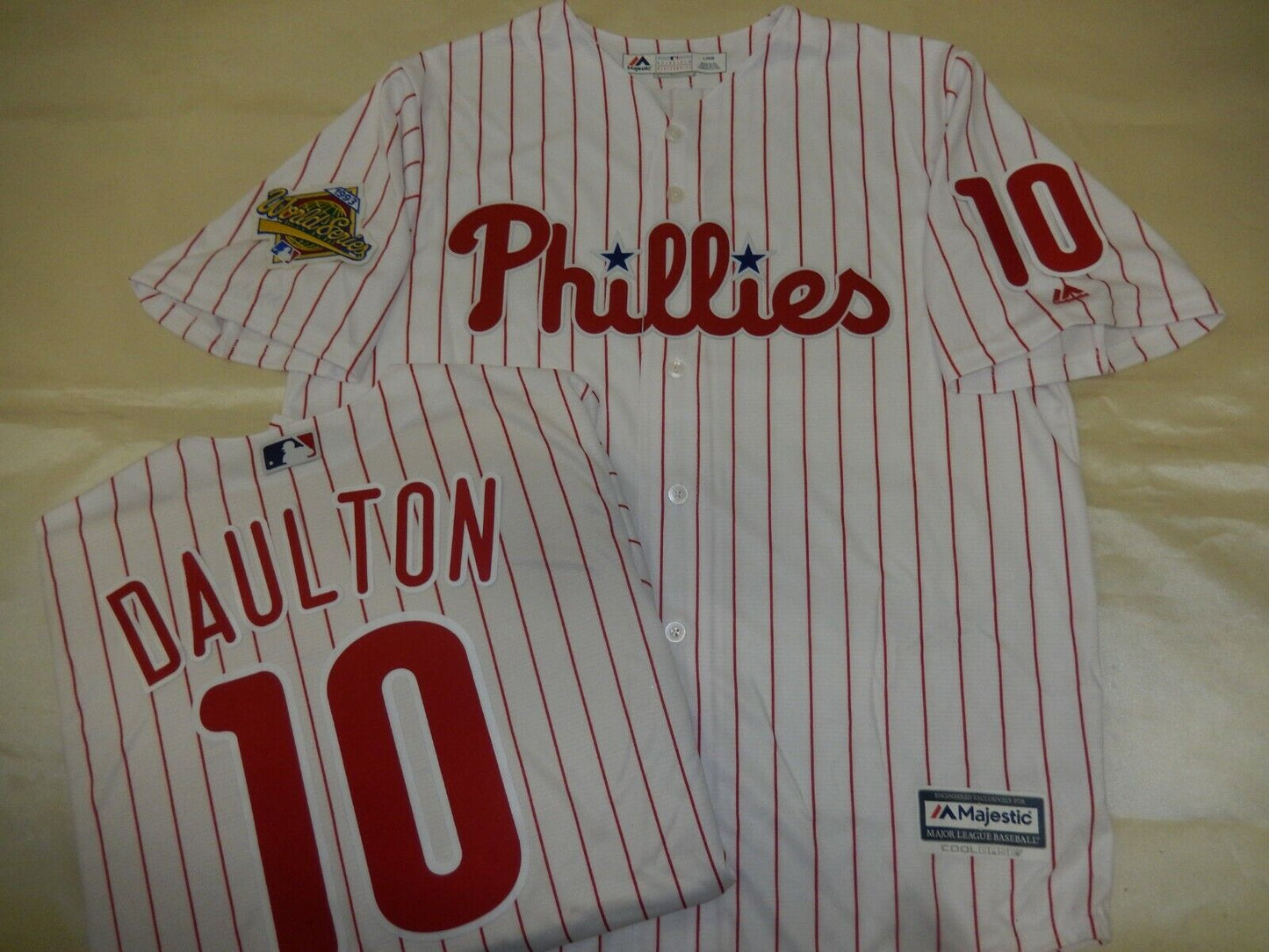 Majestic Philadelphia Phillies DARREN DAULTON 1993 World Series Baseball Jersey WHITE P/S