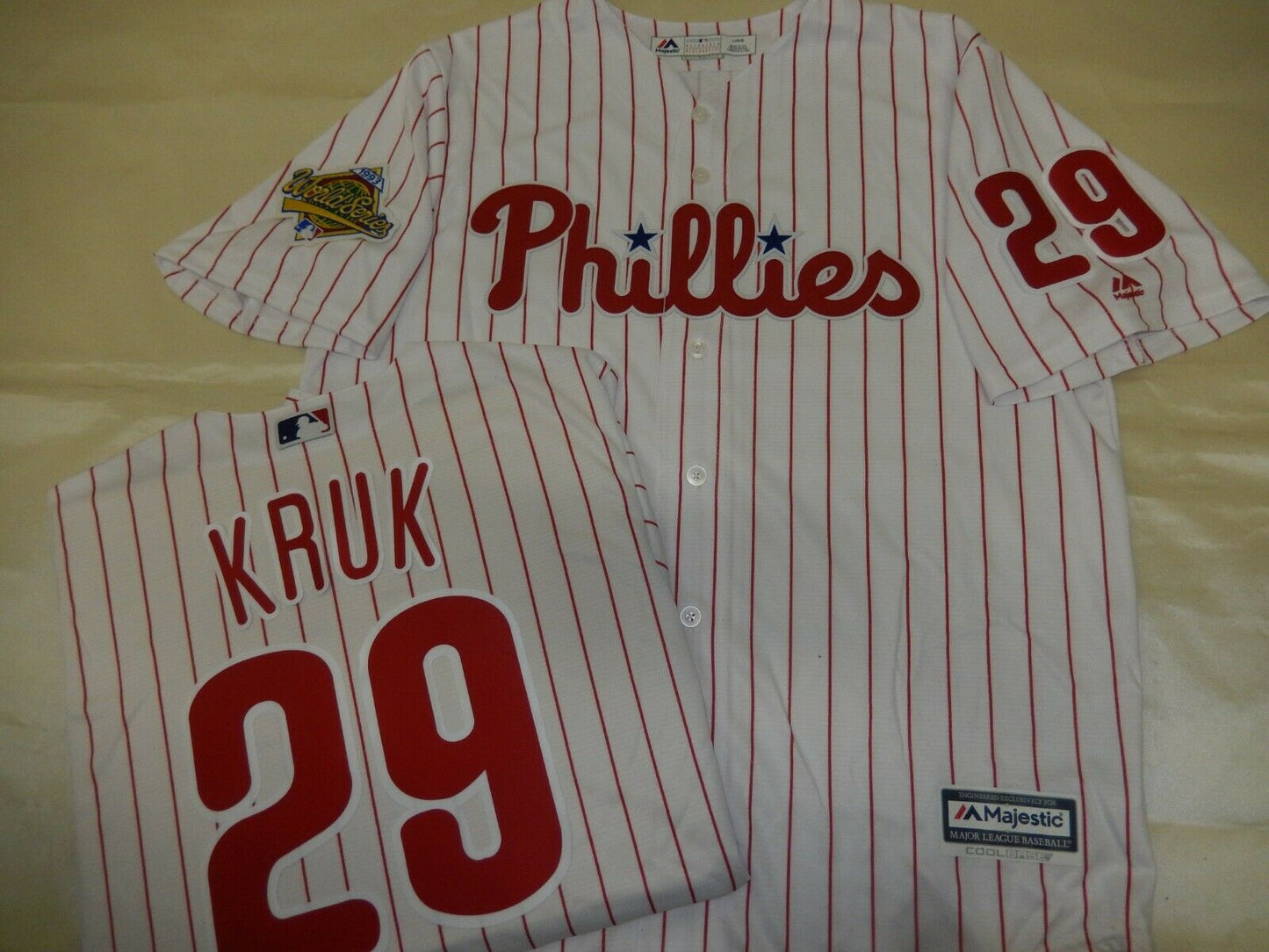 Majestic Philadelphia Phillies JOHN KRUK 1993 World Series Baseball Jersey WHITE P/S