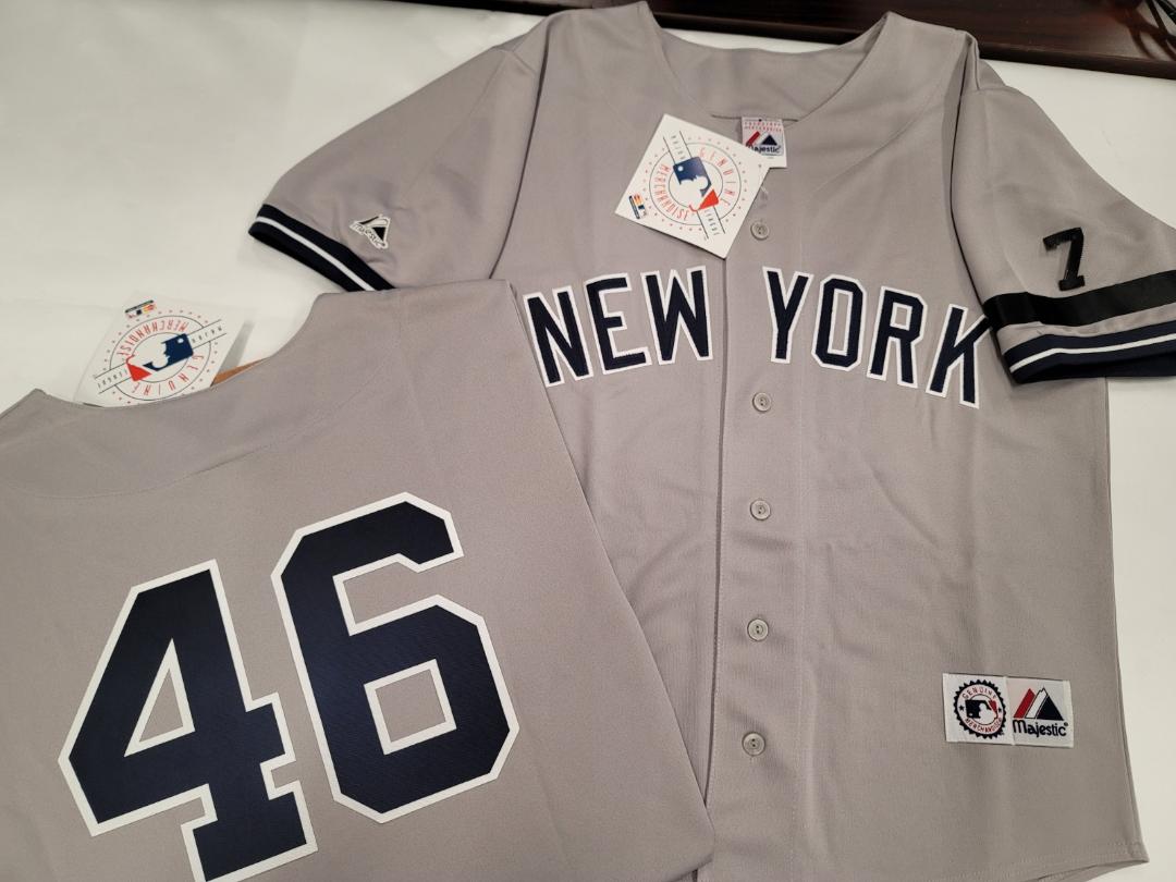 Majestic New York Yankees ANDY PETTITTE 1995 Baseball Jersey GRAY w/#7 (Mantle)