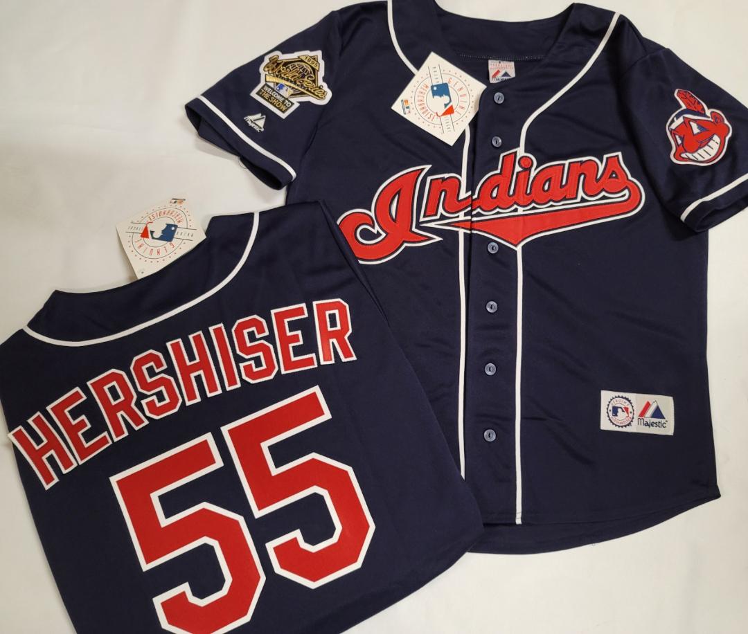 Majestic Cleveland Indians OREL HERSHISER 1995 World Series Baseball Jersey BLUE