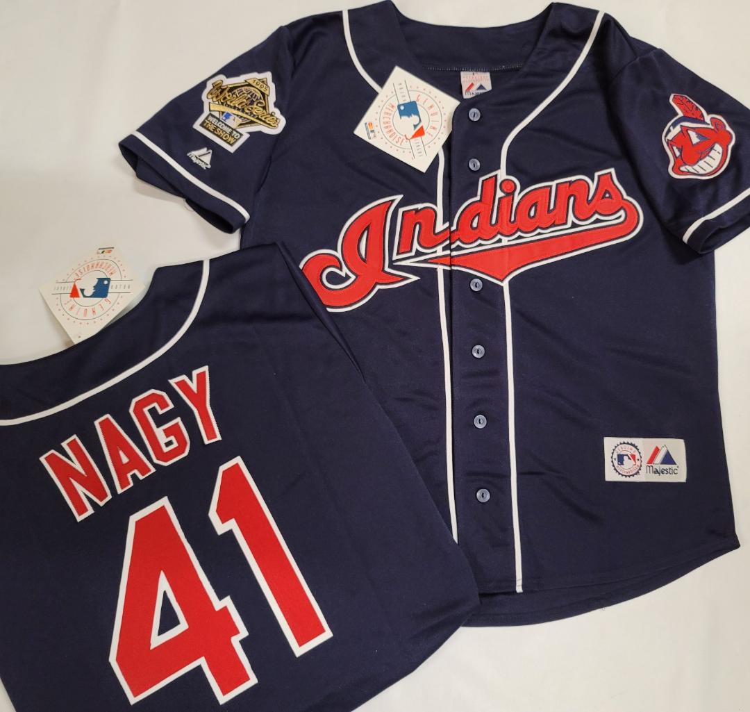 Majestic Cleveland Indians CHARLES NAGY 1995 World Series Baseball Jersey BLUE