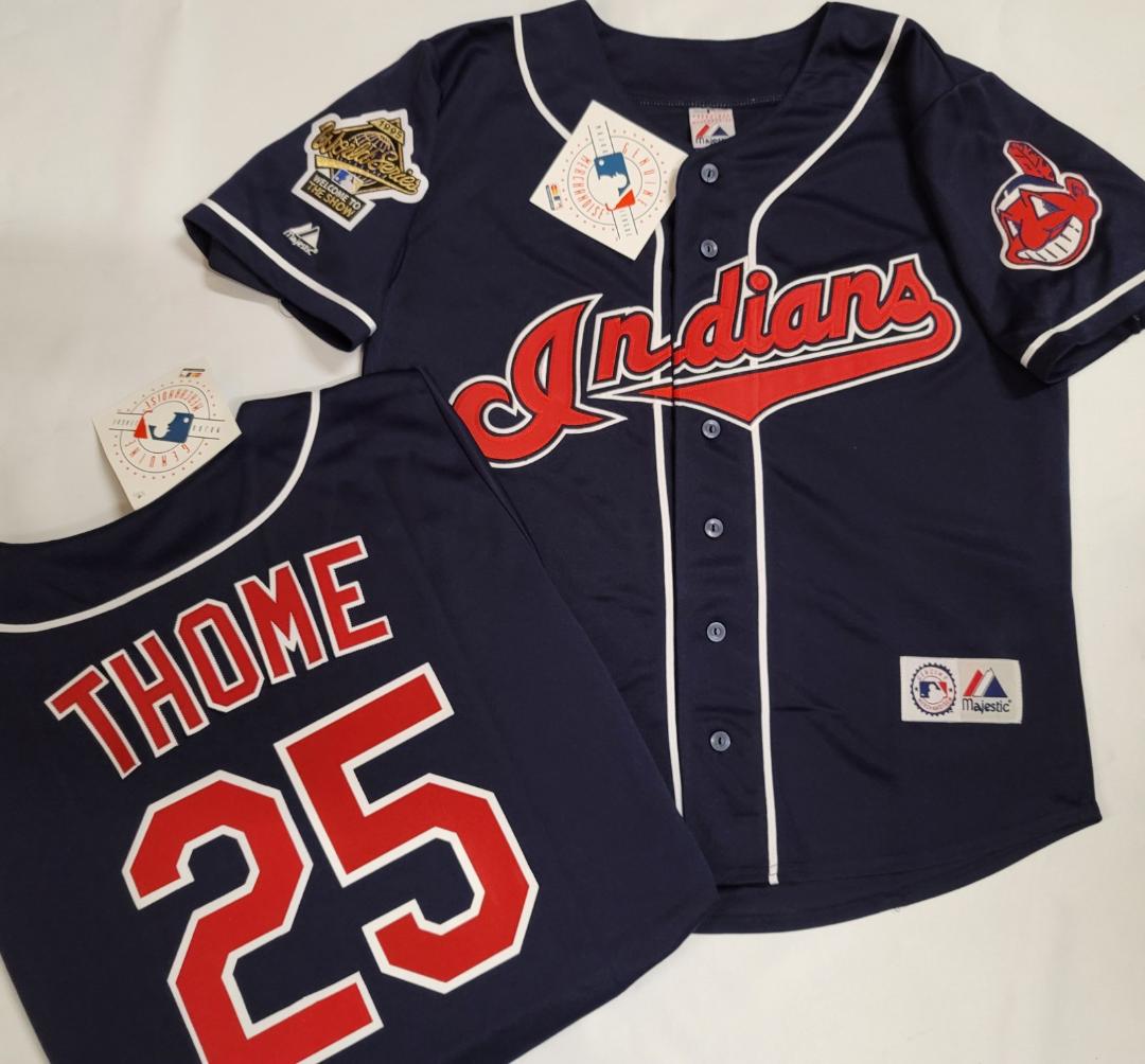 Majestic Cleveland Indians JIM THOME 1995 World Series Baseball Jersey BLUE