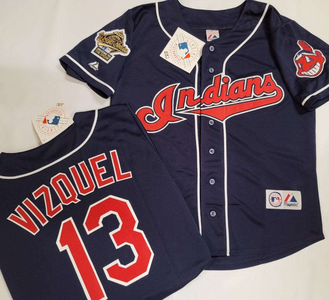 Majestic Cleveland Indians OMAR VIZQUEL 1995 World Series Baseball Jersey BLUE