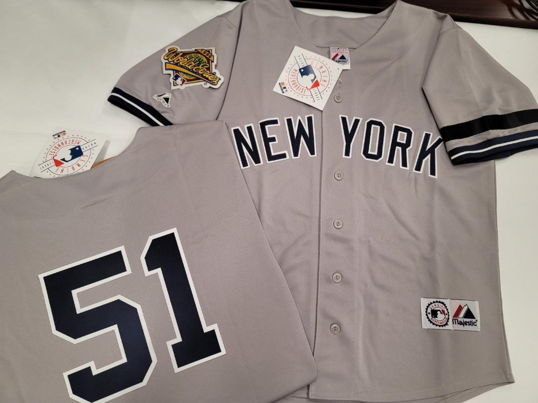 Majestic New York Yankees BERNIE WILLIAMS 1996 World Series Baseball Jersey GREY (Mel Stottlemyre)