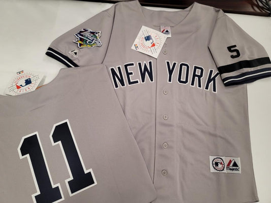 Majestic New York Yankees CHUCK KNOBLAUCH 1999 World Series Baseball Jersey GRAY (#5 Joe DiMaggio)