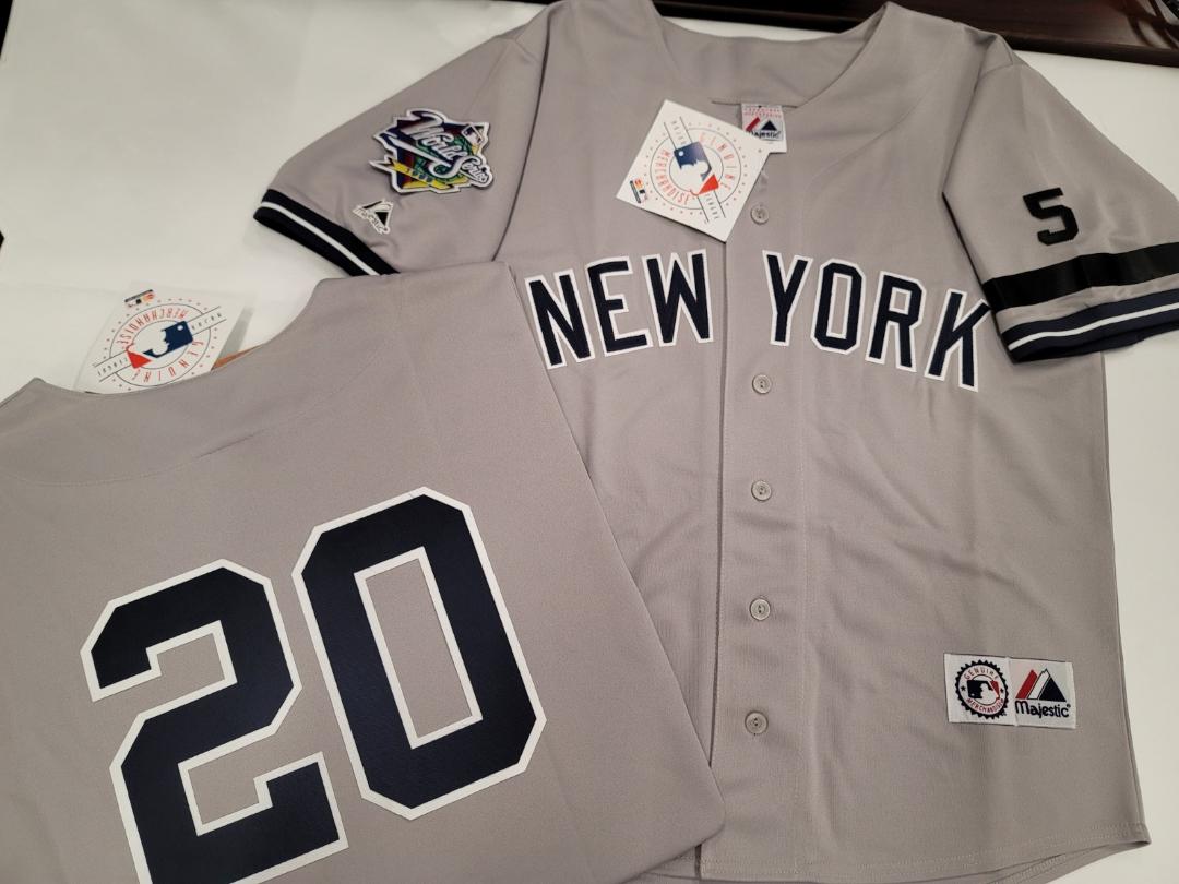 Majestic New York Yankees JORGE POSADA 1999 World Series Baseball Jersey GRAY (#5 Joe DiMaggio)