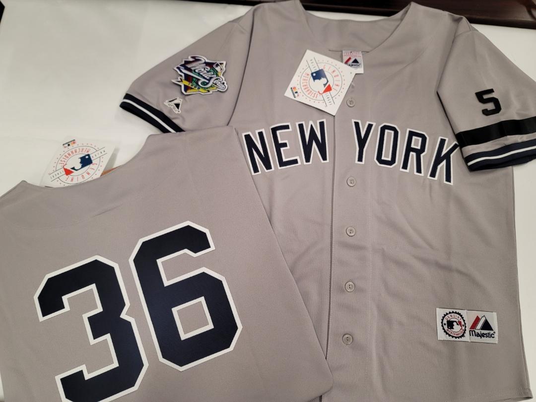 Majestic New York Yankees DAVID CONE 1999 World Series Baseball Jersey GRAY (#5 Joe DiMaggio)