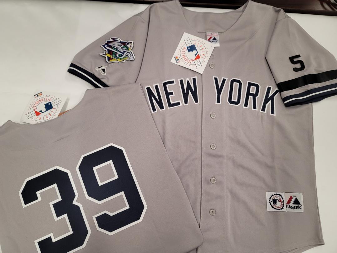 Majestic New York Yankees DARRYL STRAWBERRY 1999 World Series Baseball Jersey GRAY (#5 Joe DiMaggio)