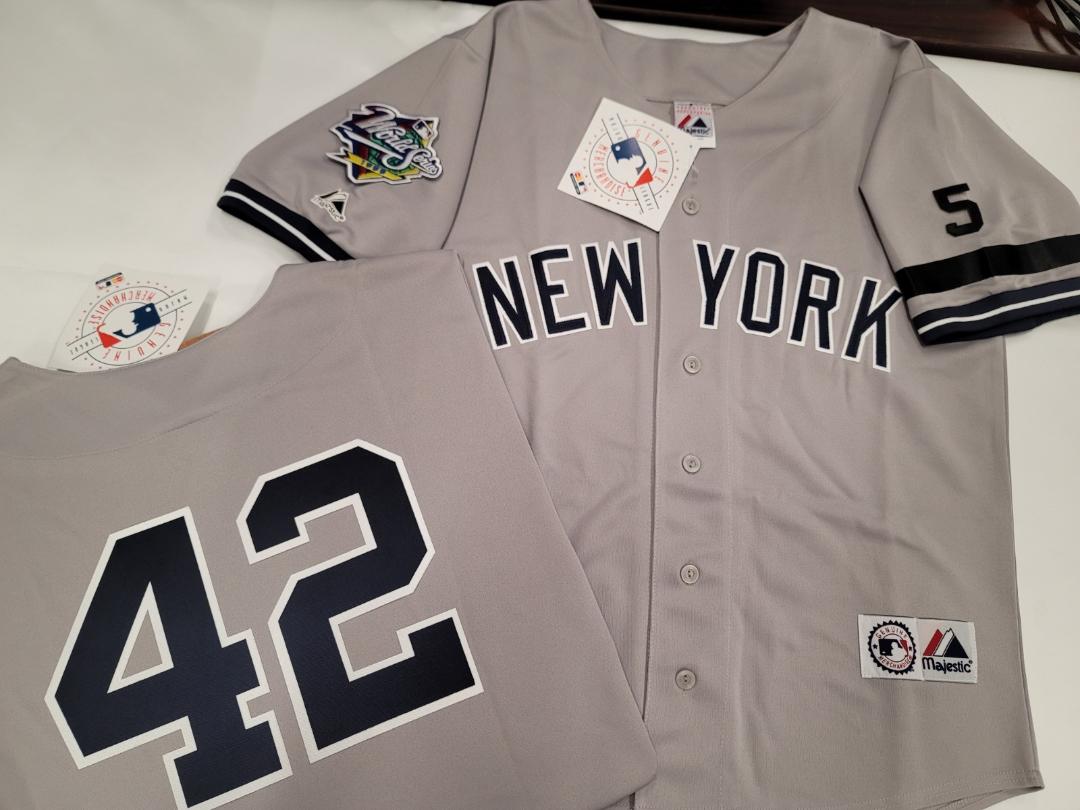 Majestic New York Yankees MARIANO RIVERA 1999 World Series Baseball Jersey GRAY (#5 Joe DiMaggio)