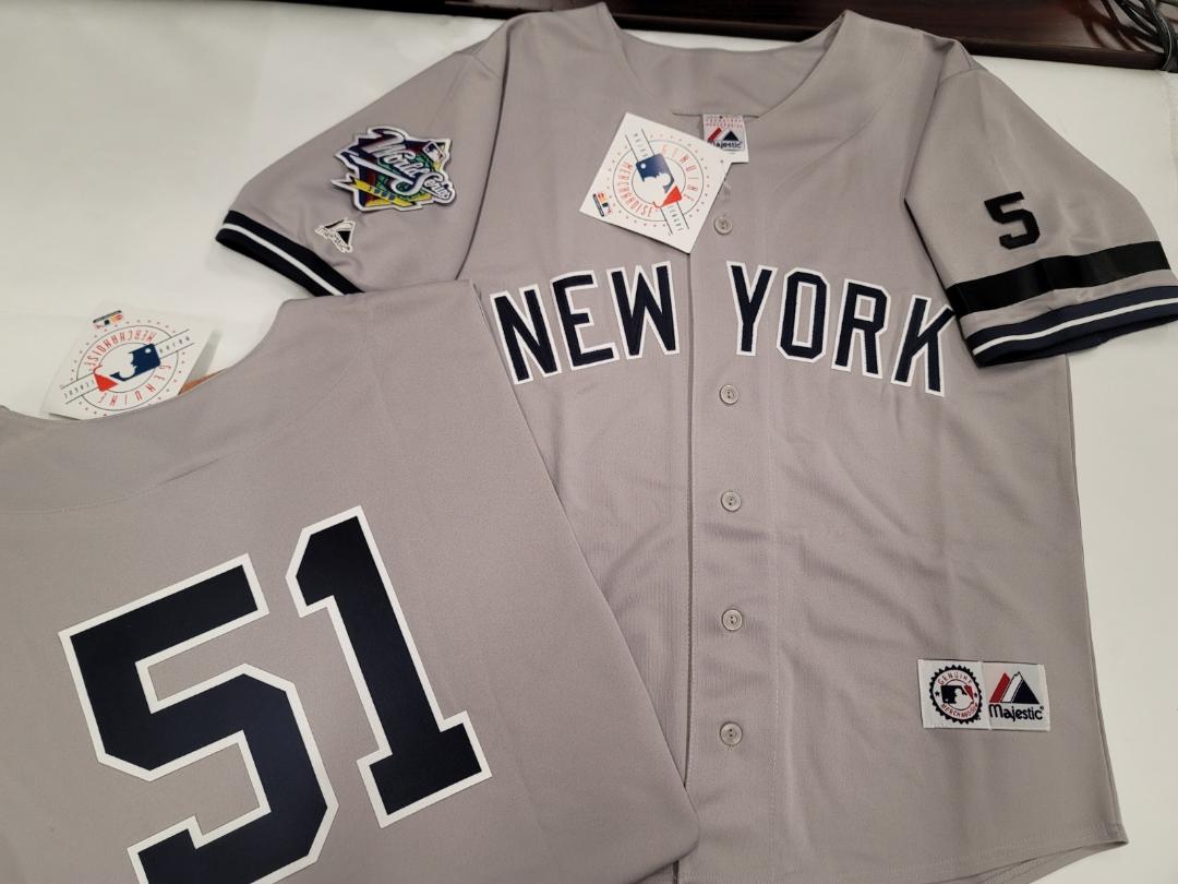 Majestic New York Yankees BERNIE WILLIAMS 1999 World Series Baseball Jersey GRAY (#5 Joe DiMaggio)