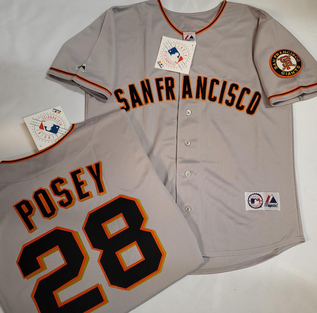 Mens Majestic San Francisco Giants BUSTER POSEY Sewn Baseball Jersey G –