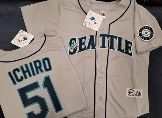 Majestic Seattle Mariners ICHIRO SUZUKI Sewn Baseball JERSEY GRAY