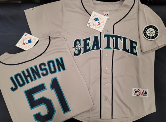 Majestic Seattle Mariners RANDY JOHNSON Sewn Baseball JERSEY GRAY