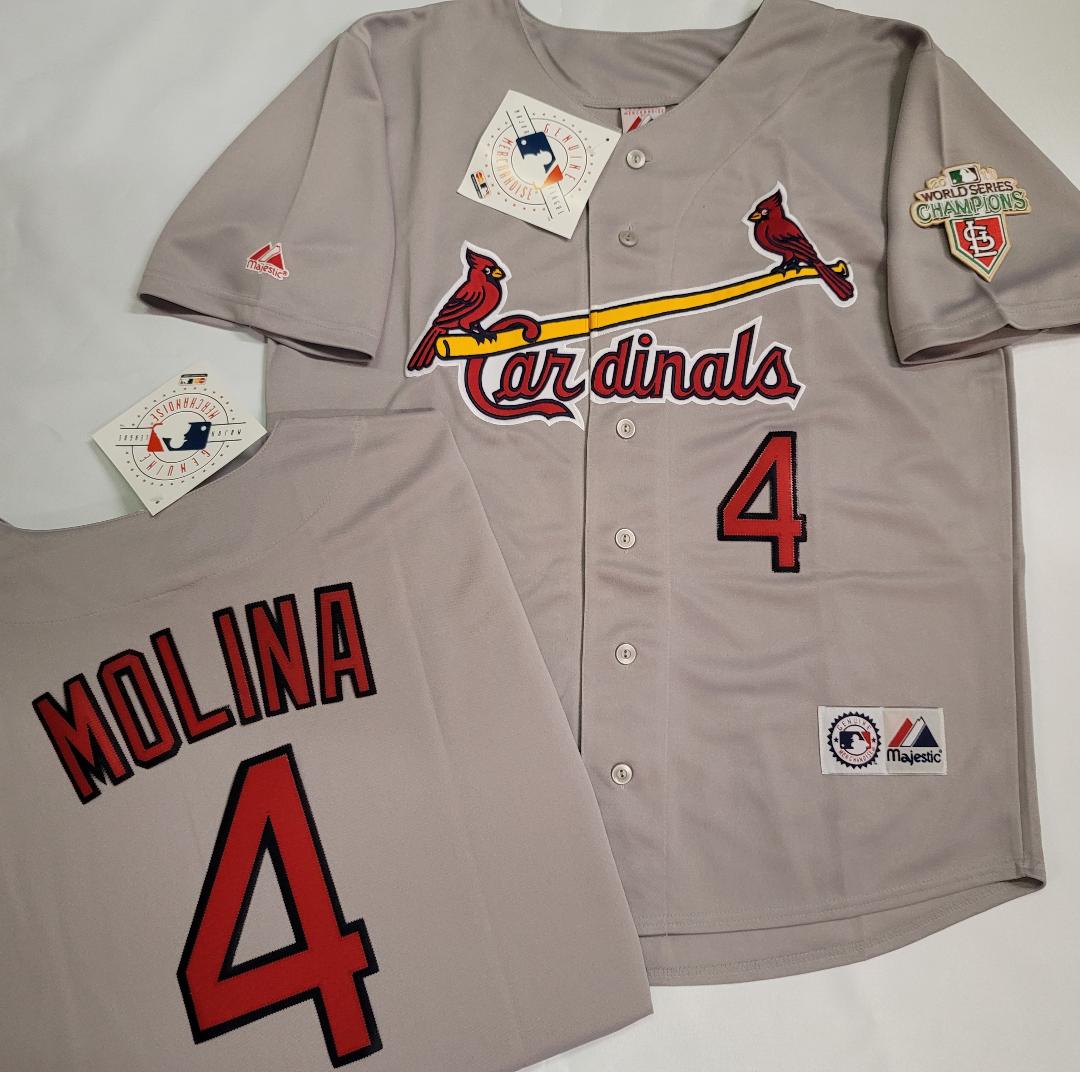 Majestic St Louis Cardinals YADIER MOLINA 2011 World Series Baseball Jersey GRAY