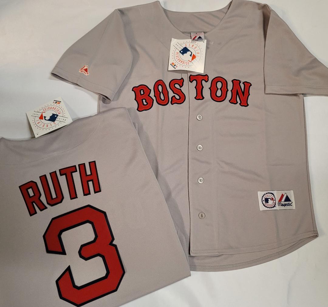 Mens Majestic Boston Red Sox BABE RUTH Baseball Jersey GRAY –