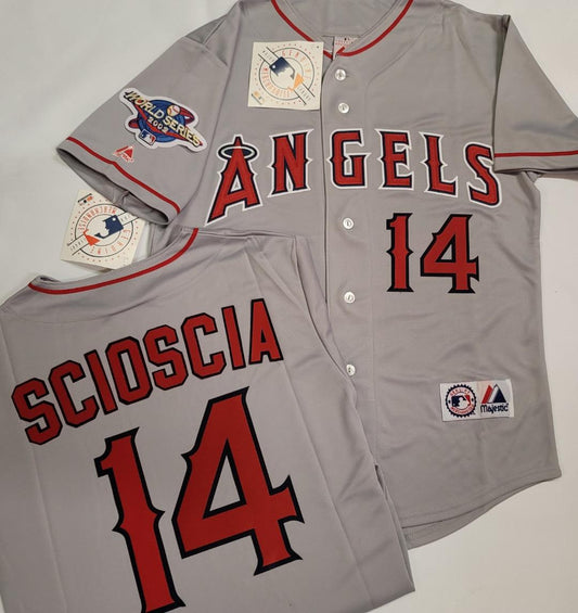 Majestic Anaheim Angels MIKE SCIOSCIA 2002 World Series Baseball Jersey GRAY