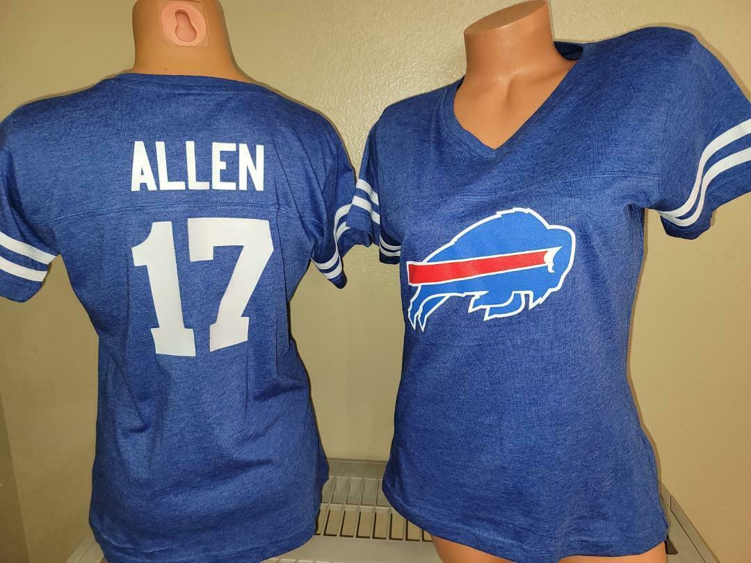 Womens Ladies BUFFALO BILLS JOSH ALLEN "Stripes" Football Jersey SHIRT Blue