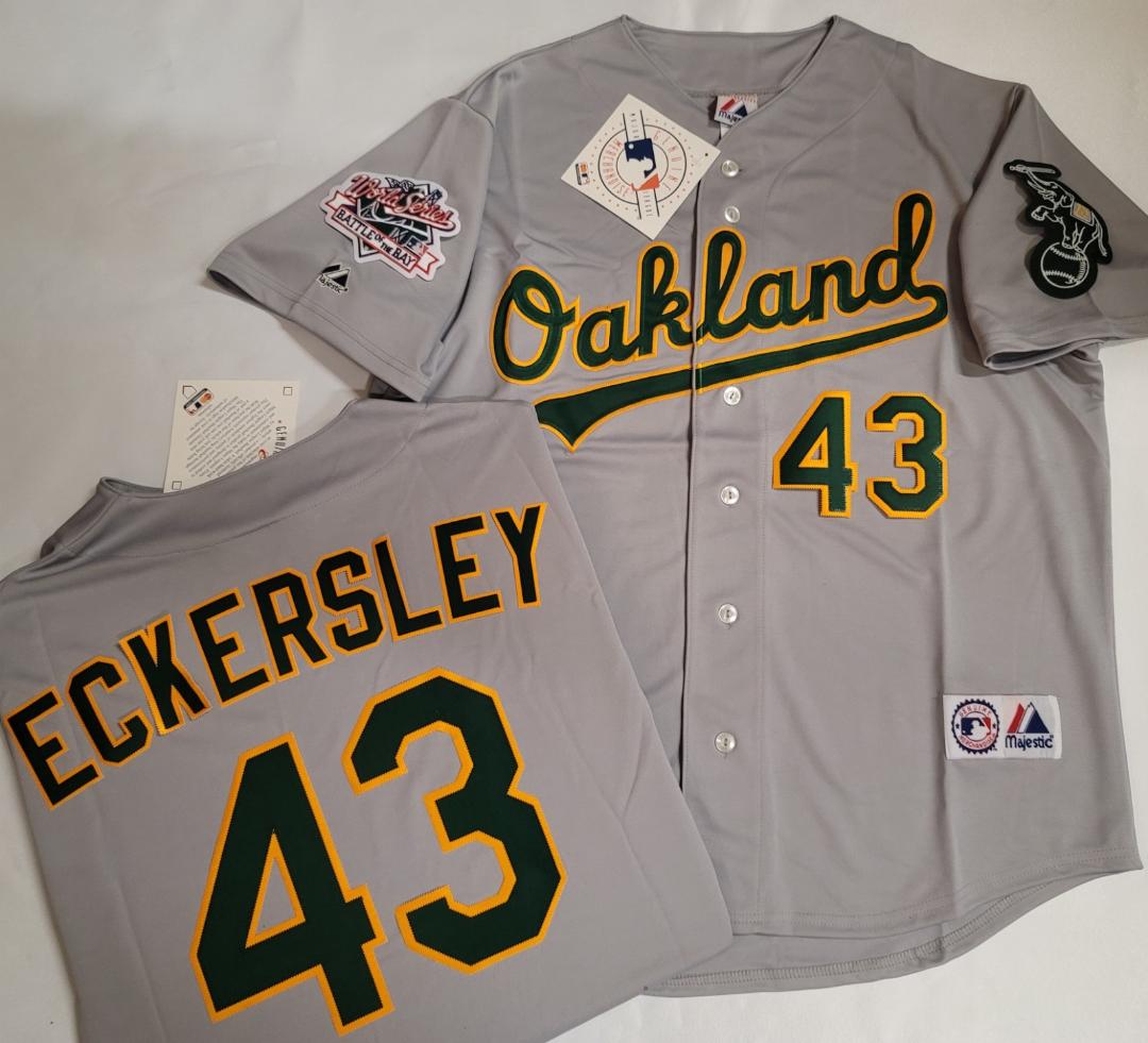 Majestic Oakland A's DENNIS ECKERSLEY 1989 World Series Baseball Jersey GRAY